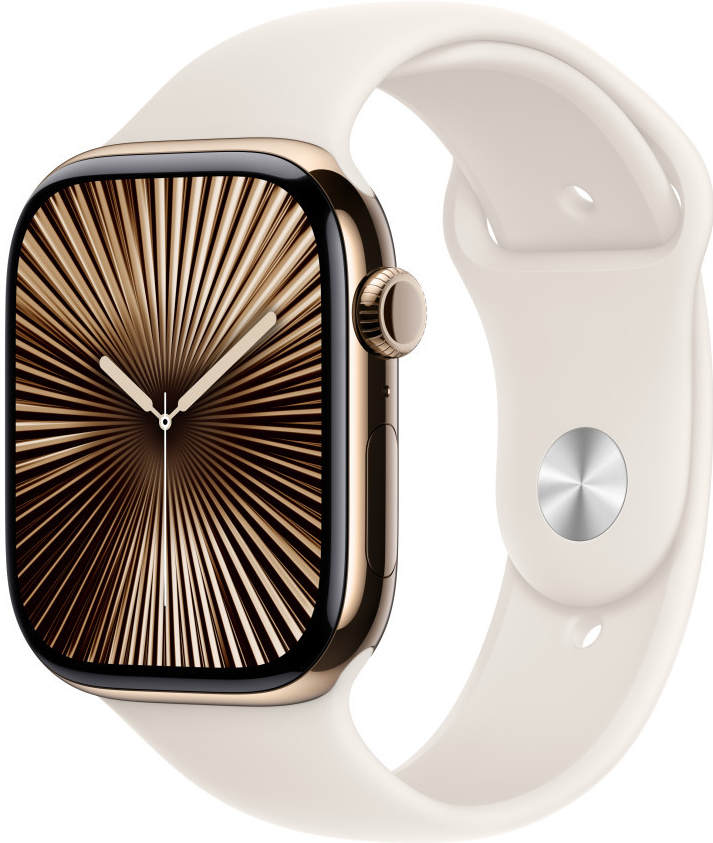 Apple Watch Series 10 42mm Cellular zlatý titan s hvězdně bílým sportovním řemínkem M/L MX073QC/A recenze