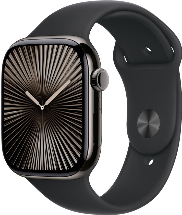 Apple Watch Series 10 46mm Cellular břidlicově šedý titan s černým sportovním řemínkem M/L MWYE3QC/A recenze